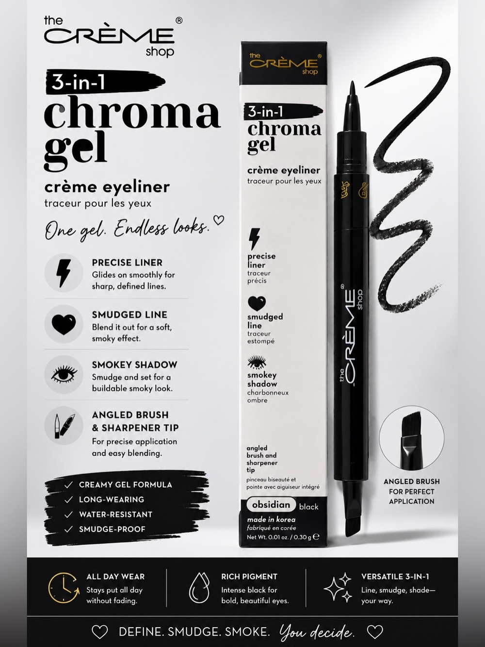 🖤 The Crème Shop 3-in-1 Chroma Gel Crème Eyeliner – Obsidian Black 🖤
